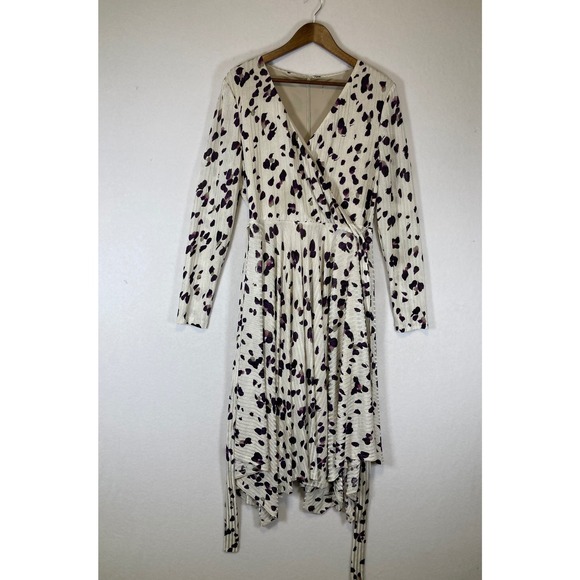 Dresses & Skirts - Whimsical Abstract Print Wrap Dress Women Size Small Cream Purple Handkerchief